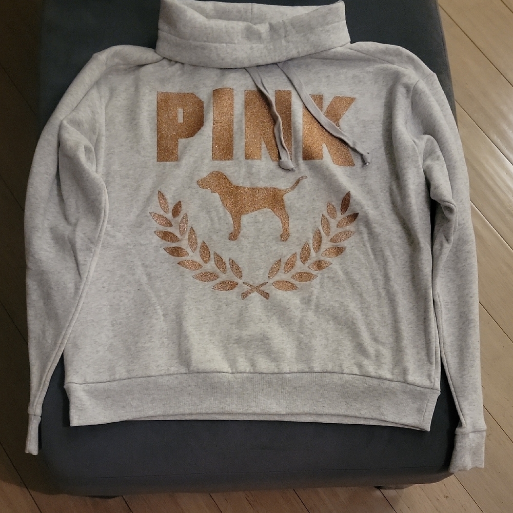 Victoria's Secret PINK Gray Hoodie With Gold Shimmer. Med. BNWT